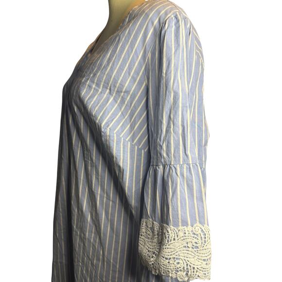 Westport Blue Pinstripe Tunic Dress, Lace Details, Plus Size 14 - Picture 5 of 8